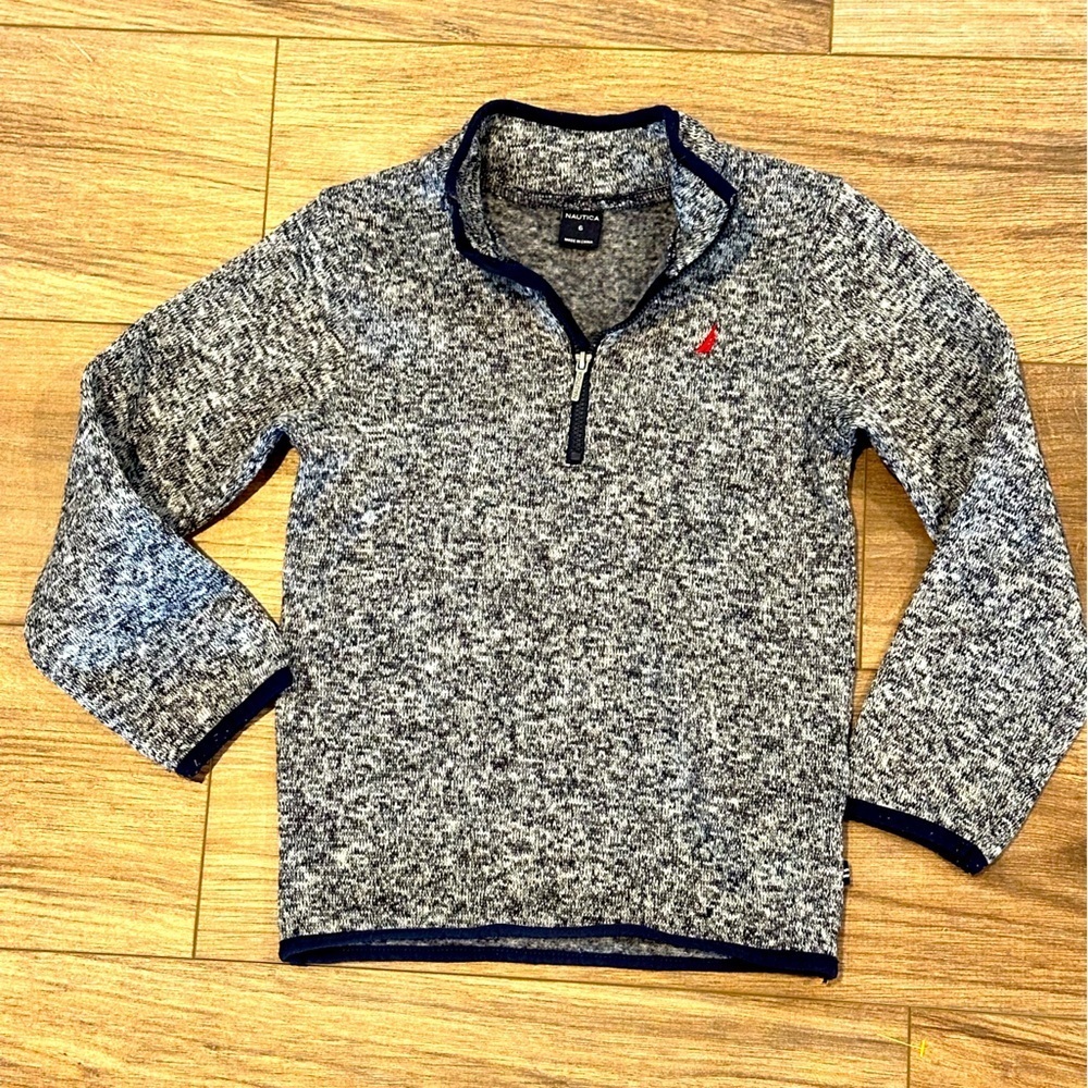 Nautica Boys Size 6 Blue and Gray Half Zip Pullover Sweater